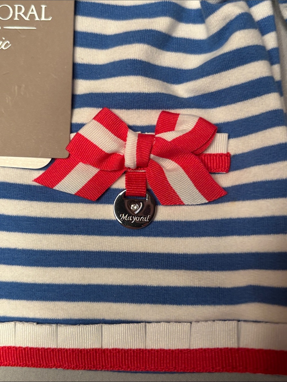 Mayoral Girl Toddler Blue Red White Striped Top Jacket Bows Size 62cm 3m NWT - Picture 7 of 15